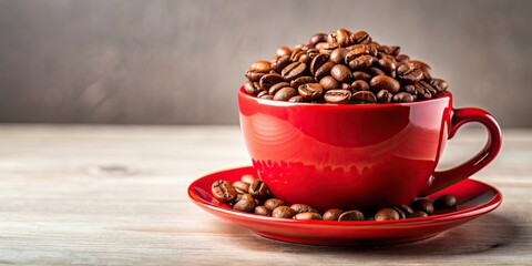 Sticker - Italian ceramic red cup filled with coffee beans, italian, ceramic, red, cup, coffee beans, beverage, drink, espresso