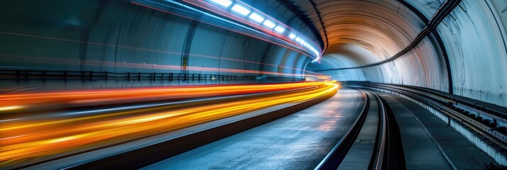 Canvas Print - Light Trail in Deserted Subway Tunnel