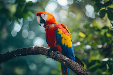 Poster - A colorful parrot sitting on a tree branch