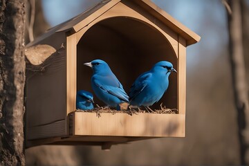 Wall Mural - nesting pair blue tits a box titbluewildbirdgardenwoodhousebirdhousebirdnaturewildlifeanimaltreespringgreenoutdoorsbirdhousewoodensparrowsmall tit wild bird garden wood house birdhouse nature