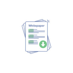 Whitepaper icon, ICO main investment document, company strategy, brief, development product plan. Flat outline modern vector illustration with