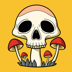 Canvas Print - Halloween Mushroom With Cartoon Skulls vector illustration