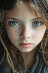 Canvas Print - A young girl with blue eyes looking at the camera