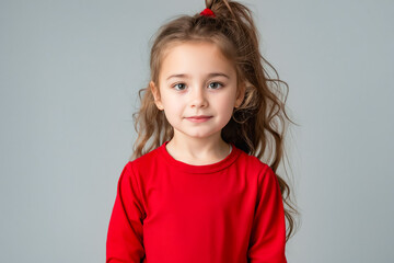 Poster - A little girl in a red shirt is posing for a picture