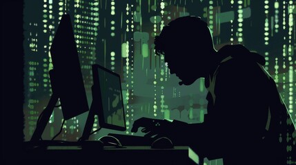 Silhouette of a hacker being stopped by security.