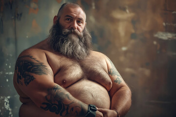 Wall Mural - A man with a long beard and tattoos on his arms.