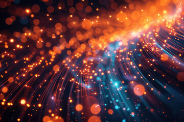 Luminous particles glowing in ultraviolet light and bokeh lights an abstract and captivating composition, data transfer a high-tech environment. Technology visualization and science concept