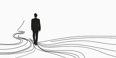 Wall Mural - Sleek outline drawing of a businessman outlining his journey to triumph.