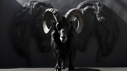 Canvas Print - Black Ram with Wings Illustration