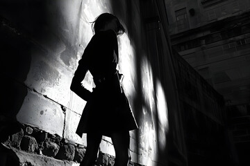 Wall Mural - Silhouette of a Woman in a Narrow Alleyway - Photography