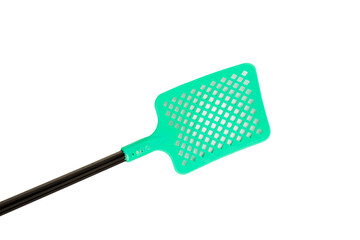 Plastic fly swatter. For the destruction of flies and mosquitoes and other insects. Business and environment concept. on an isolated white background. Close-up. place for text.