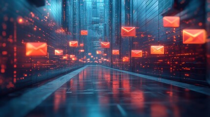 Wall Mural - marketing online with email platform: a futuristic 3d render of various email marketing platforms, i