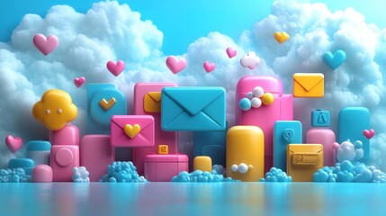 Wall Mural - marketing online with email platform: a futuristic 3d render of various email marketing platforms, i
