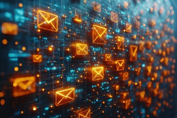 Wall Mural - Marketing online with email optimization: A 3D render of email optimization tools, featuring A/B testing, deliverability analytics, and content optimization techniques. This visual represents the