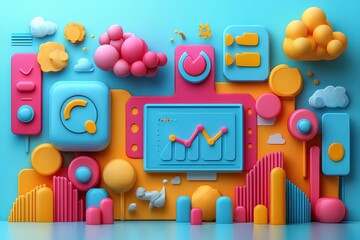 Poster - marketing online with seo platform: a futuristic 3d render of various seo platforms, including googl
