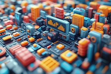 Poster - marketing online with seo media: a vibrant 3d render illustrating the integration of seo with variou