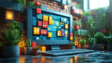 Poster - marketing online with advertising traffic: a 3d render showing advertising strategies to drive web t