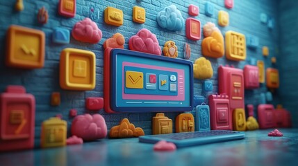 Poster - marketing online with advertising traffic: a 3d render showing advertising strategies to drive web t