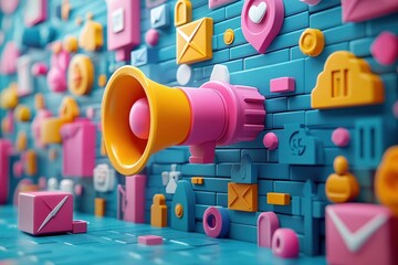 Poster - marketing online with advertising reach: a vibrant 3d render depicting methods to expand advertising