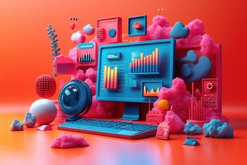 Poster - marketing online with advertising engagement: a detailed 3d render showcasing advertising strategies