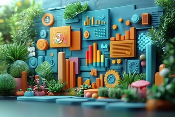 Poster - marketing online with advertising engagement: a detailed 3d render showcasing advertising strategies