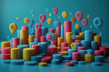 Poster - marketing online with strategy reach: a vibrant 3d render depicting strategic methods to expand mark