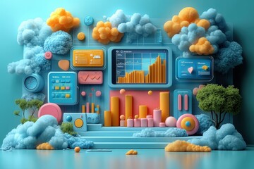 Poster - marketing online with strategy engagement: a detailed 3d render showcasing engagement-focused market