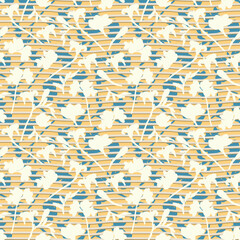  Decorative layered flower silhouette texture background with hand drawn wavy stripes. Elegant seamless vector pattern for home decor and fashion fabrics, decorations and wallpaper.