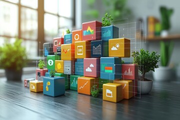 Sticker - marketing online with social optimization: a 3d render of social media optimization tools, featuring