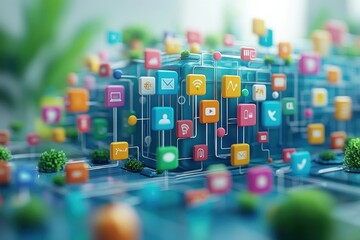 Sticker - marketing online with digital reach: a vibrant 3d render depicting the expansion of digital marketin