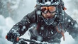 © Gita - Close-up of a determined cyclist wearing a helmet and winter gear, navigating through heavy snowfall. The image captures the intensity and challenge of cycling in harsh winter conditions.