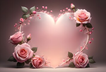 Poster - beautiful pink rose flowers, clean empty space for text