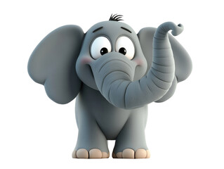 an animated and colorful cartoon elephant with large expressive eyes and a curvy trunk, creating a p