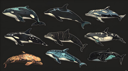 Sticker - Illustration of Various Types of Dolphins and Whales