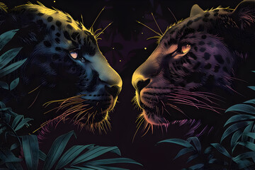 Sticker - Neon Jungle Leopards Illustration