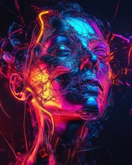 Wall Mural - Digital abstract composition with vibrant neon effects