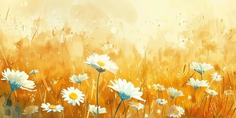 Sticker - Aesthetic Watercolor of a Field of Daisies in a Landscape