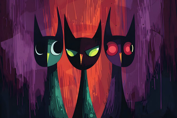 Poster - Three Stylized Cats Illustration