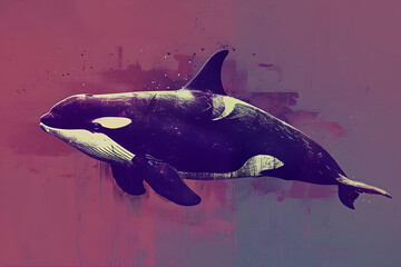 Sticker - Orca Silhouette Illustration with Purple and Pink Background