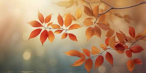 Poster - autumn leaves on a branch
