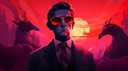 Poster - Man in Suit with Red Sunglasses Illustration