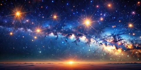 Wall Mural - starry night sky with shimmering stars and distant galaxies, starry, background, celestial, objects,