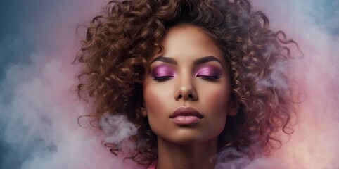 Canvas Print - stylized portrait of woman with pink makeup
