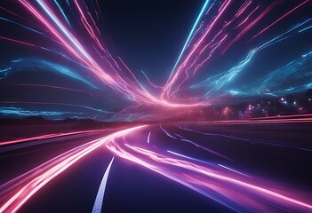 Wall Mural - motion light road speed glowing neon dark acceleration space colored streaks abstract orange illustr