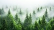 © ZinaZaval - Mist envelops a dense evergreen forest, showcasing a vibrant array of green trees under soft morning light