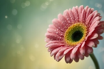 Wall Mural - closeup of pink gerbera daisy with water droplets
