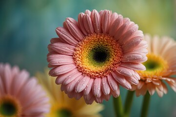 Poster - closeup of pink gerbera daisy with water droplets
