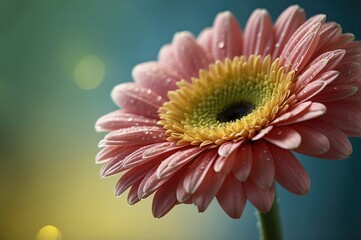 Wall Mural - closeup of pink gerbera daisy with water droplets
