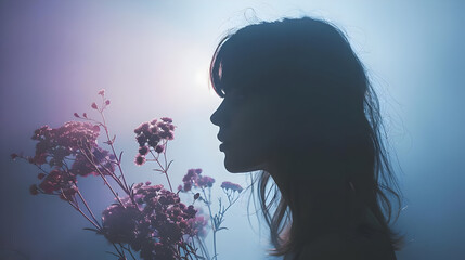 Poster - Silhouette of a Woman with Flowers Illustration