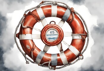 old illustration nautical drawn lifebuoy hand background equipment painting watercolor white icon aid aquatic beach buoy circle emergency insurance life vest ring safety salvage sos support